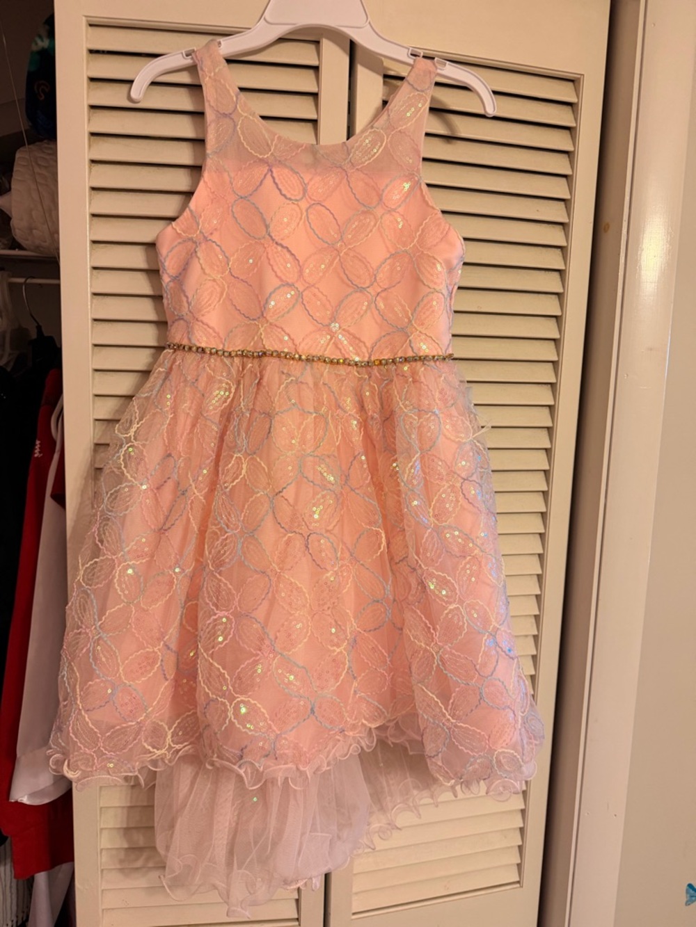 Girls' Pink Sequin Party Dress with Tulle Skirt